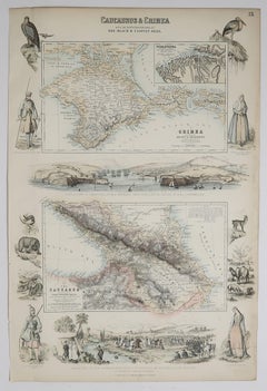 Original Antique Decorative Map of Russia / Caucasus, Fullarton, C.1870