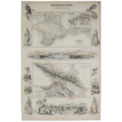 Original Antique Decorative Map of Russia / Caucasus, Fullarton, C.1870