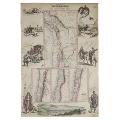 Original Antique Decorative Map of South America-West Coast, Fullarton, C.1870