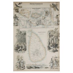 Original Antique Decorative Map of Sri Lanka, Singapore etc. Fullarton, C.1870