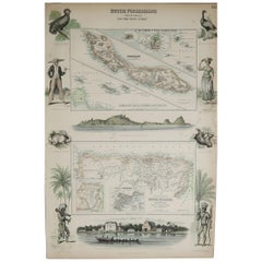 Original Antique Decorative Map of Suriname & Curacao, Fullarton, C.1870