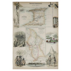 Original Antique Decorative Map of Trinidad & Guyana, Fullarton, C.1870