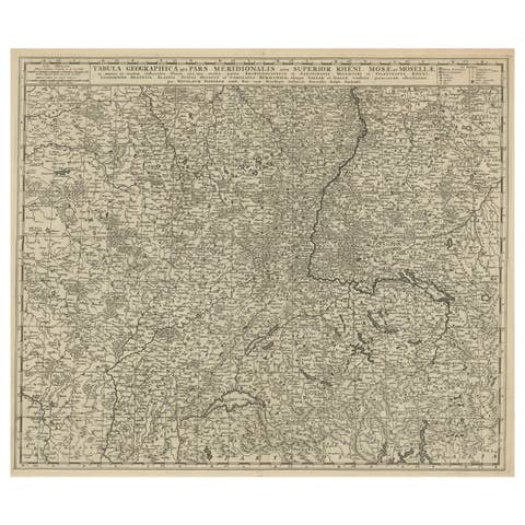 Original Antique Detailed Map of the Rhine and Moselle River Regions, ca.1680