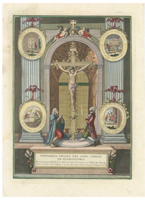 Original Antique Devotional Print of Christ of Guamantanga, Peru, 1779