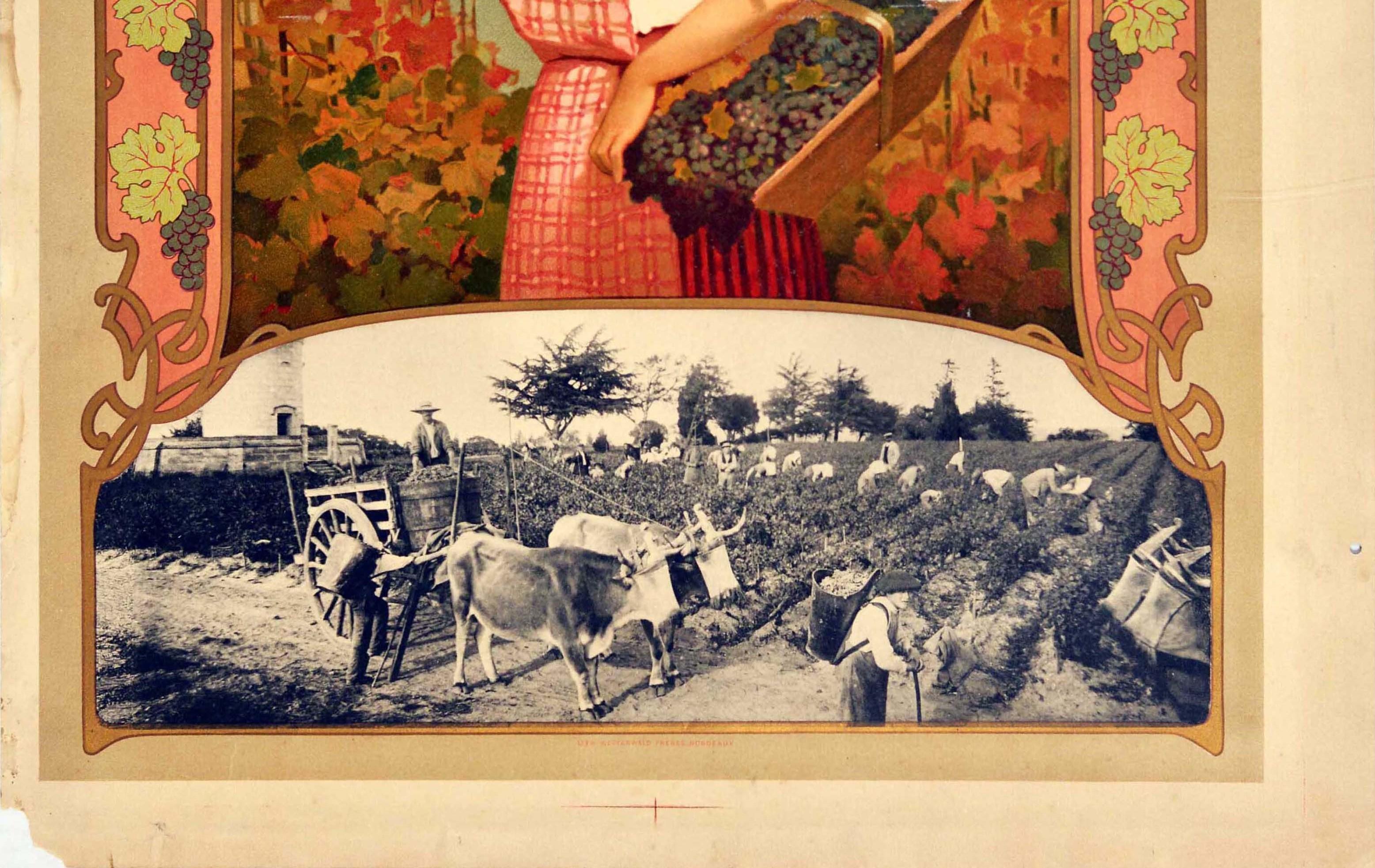 Cartel Original Antiguo De Bebidas Para Journu Freres Kappelhoff Bordeaux Vino Francia Francés en venta