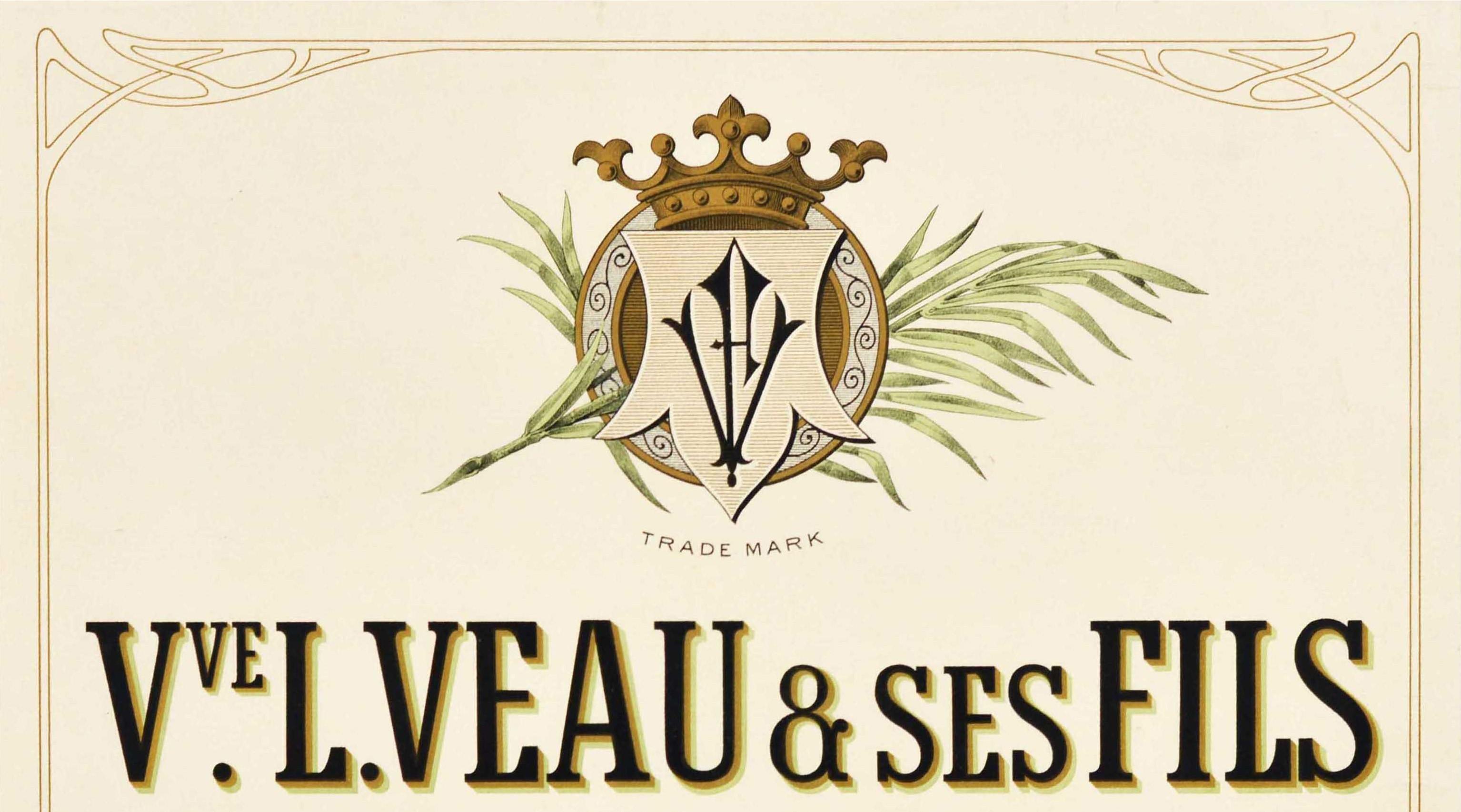 Original Antique Drink Poster For Veuve L. Veau & Ses Fils Cognac Brandy France In Good Condition In London, GB
