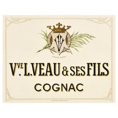 Original Antique Drink Poster For Veuve L. Veau & Ses Fils Cognac Brandy France