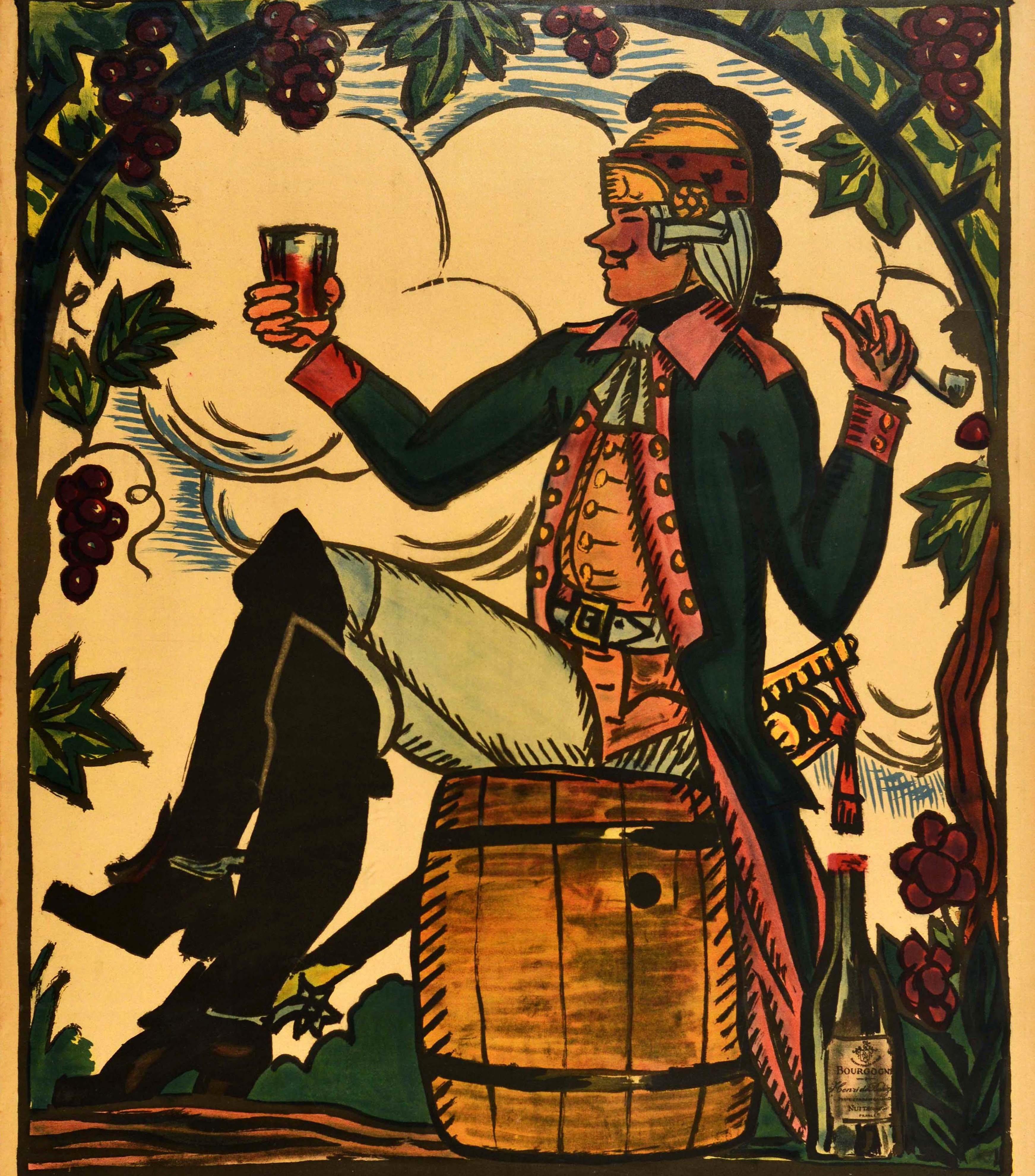 Français Affiche vintage d'origine pour les vins de Bourgogne Henri De Bahezre