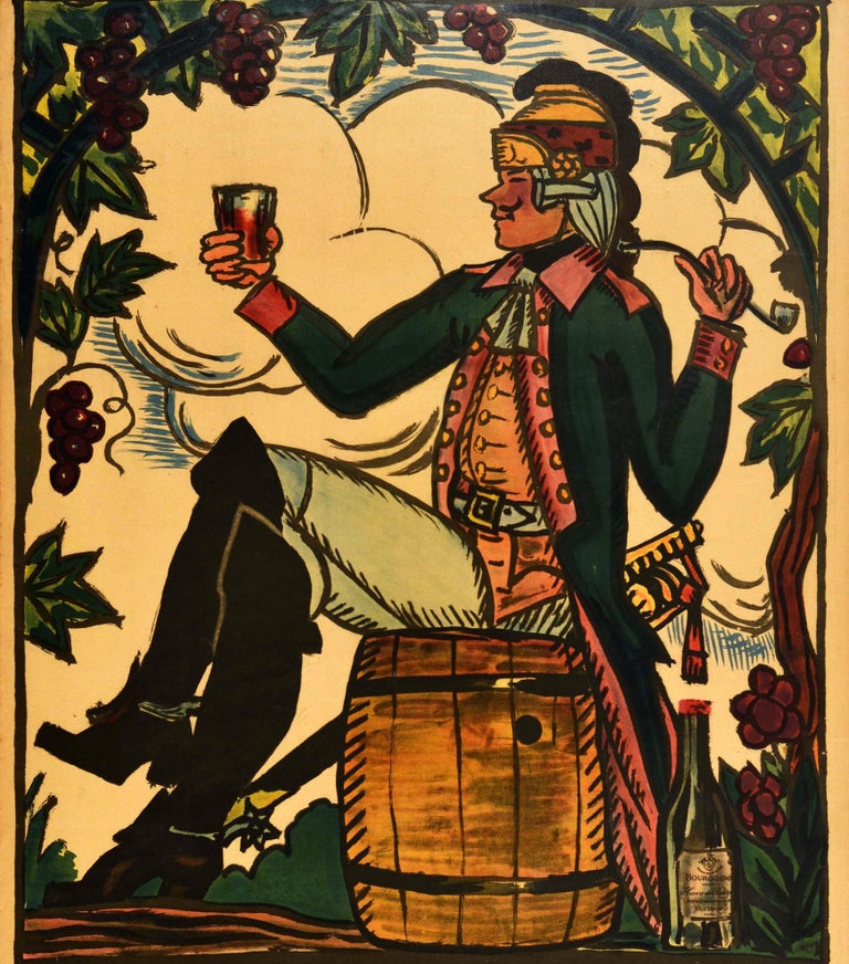 Original Antique Drink Poster Henri De Bahezre Burgundy Wines Vins De Bourgogne In Good Condition For Sale In London, GB