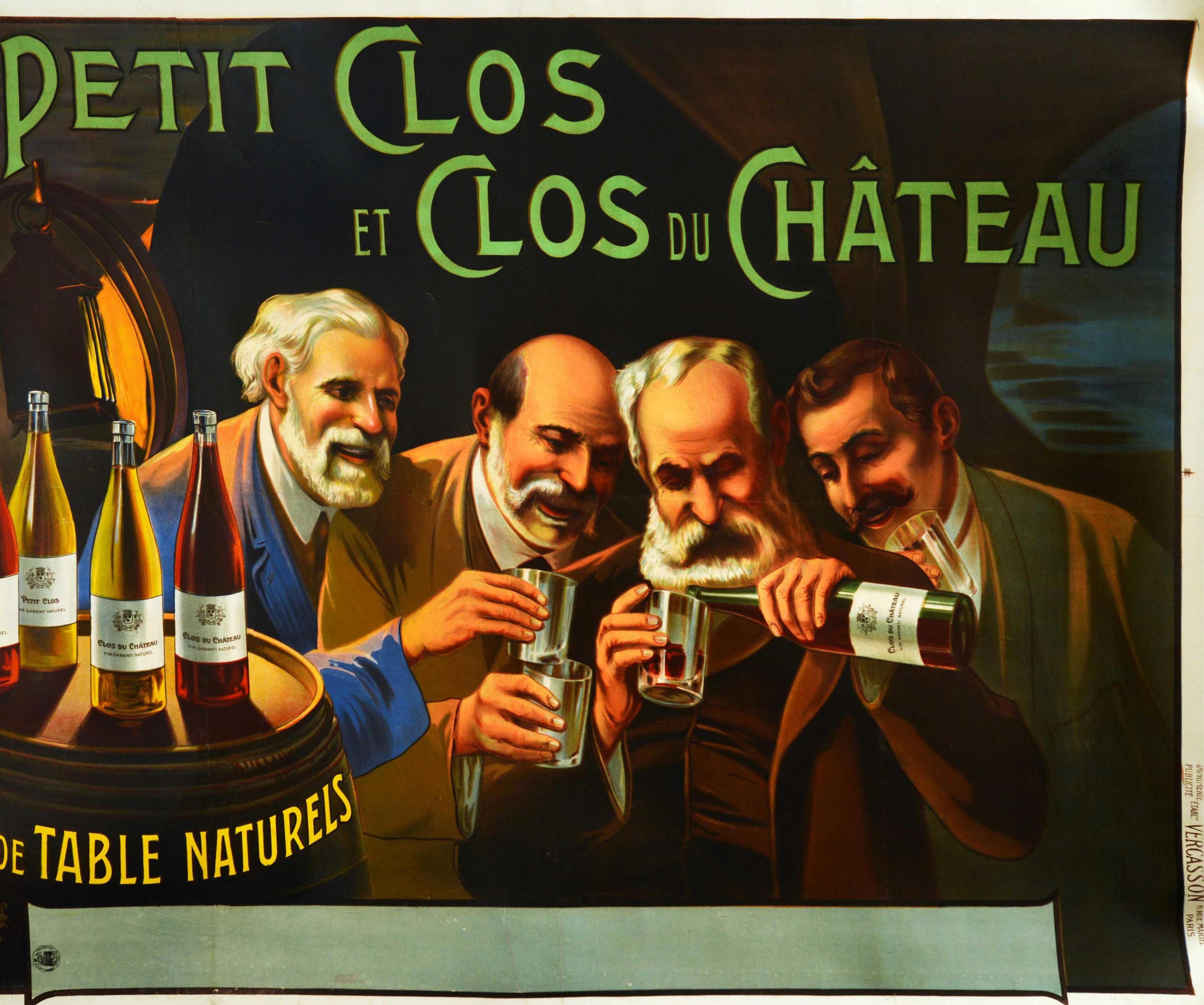 Early 20th Century Original Antique Drink Poster Petit Clos Du Chateau Bourgogne Wine Cellar France For Sale