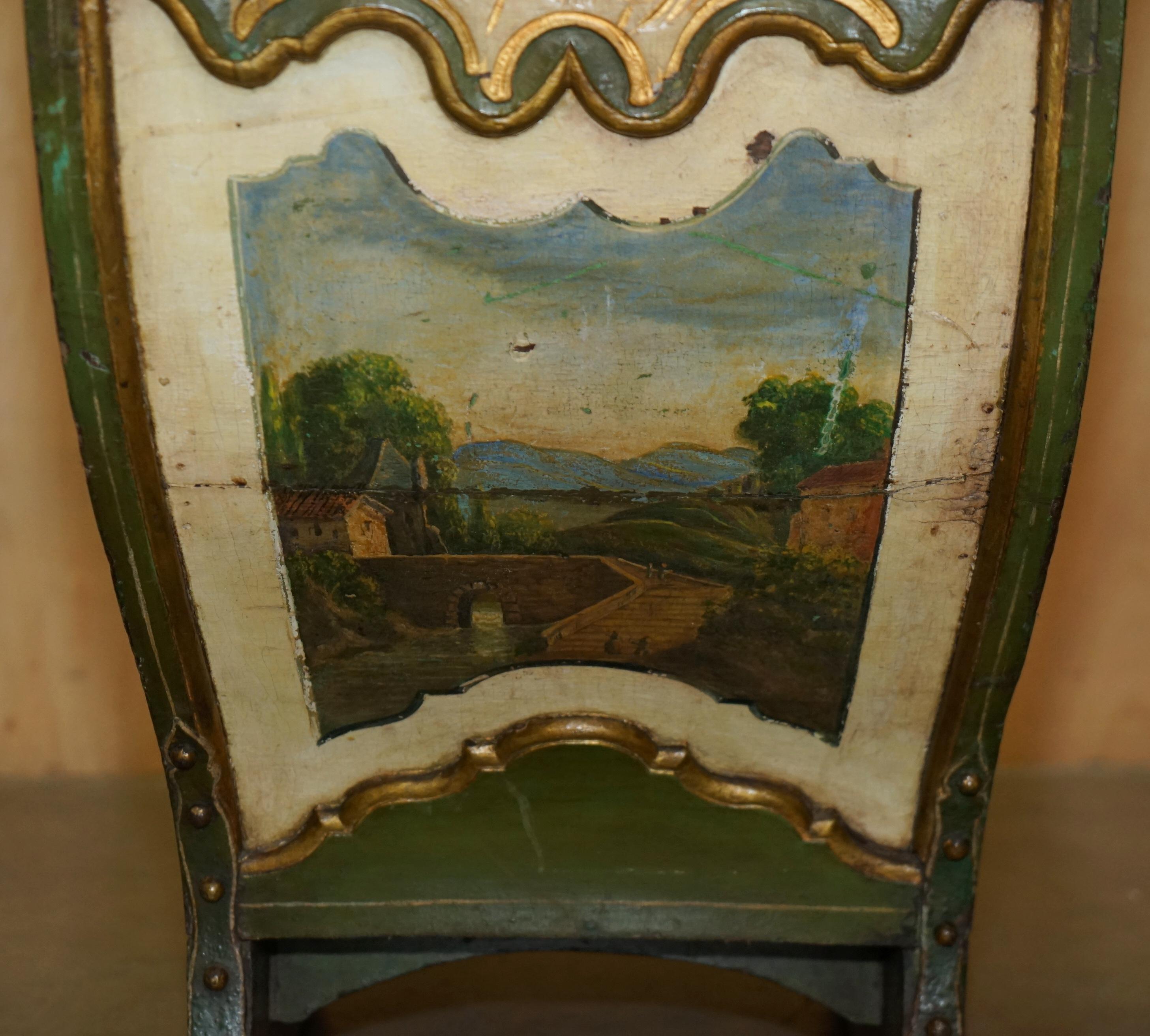 ORIGINAL ANTIQUE DUTCH HAND PAINTED & PARCEL GILT CHILDREN's SLEIGH ZINC LINED For Sale 4
