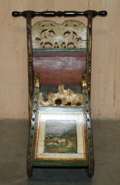 ORIGINAL ANTIQUE DUTCH HAND PAINTED & PARCEL GILT CHILDREN's SLEIGH ZINC LINED
