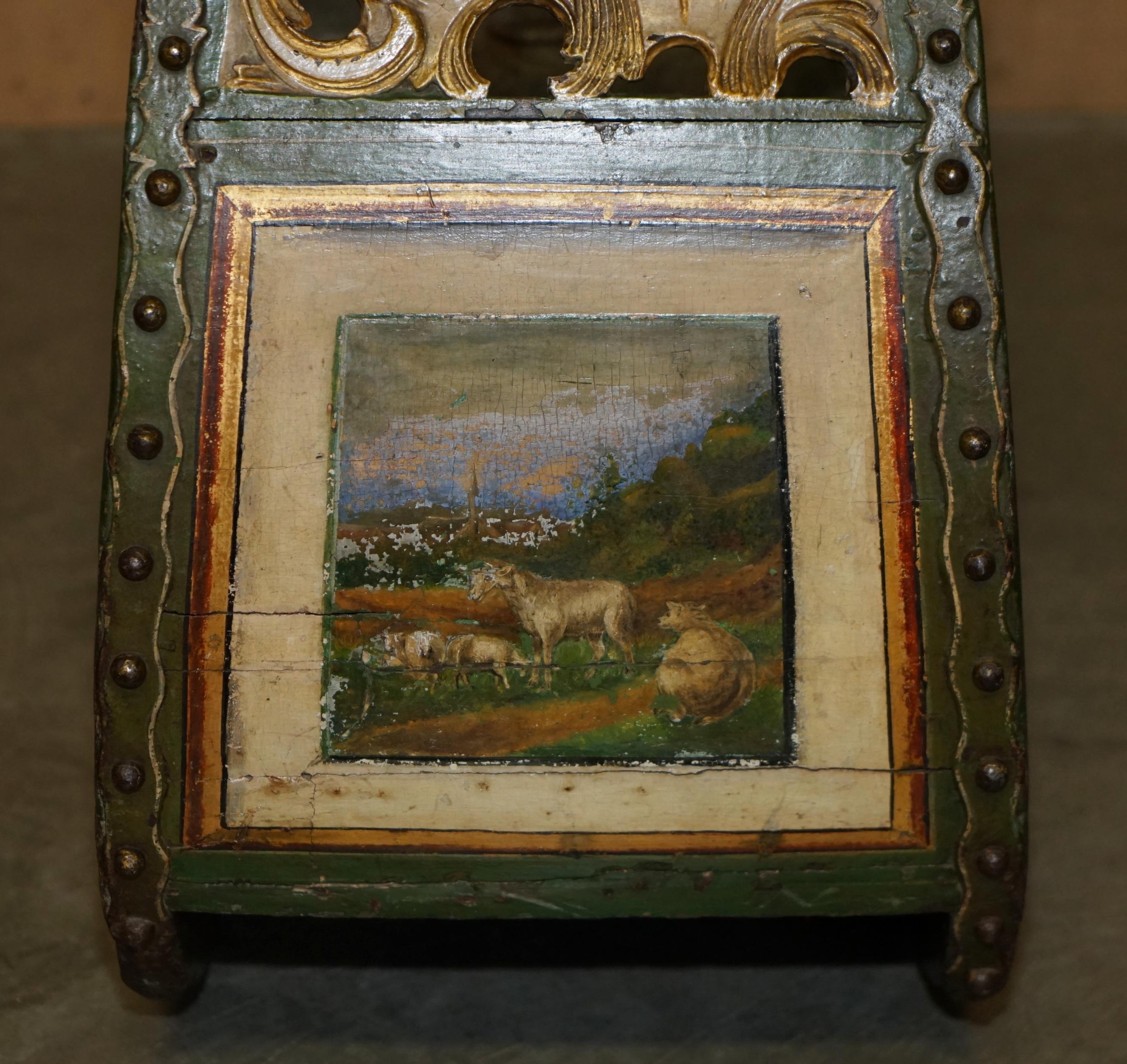 Dutch ORIGINAL ANTIQUE DUTCH HAND PAINTED & PARCEL GILT CHILDREN's SLEIGH ZINC LINED For Sale