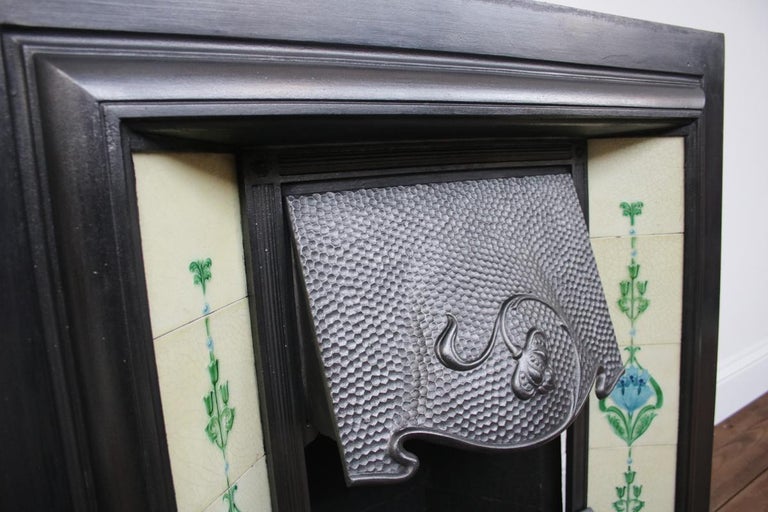 Original Antique Edwardian Art Nouveau Cast Iron Fireplace Insert