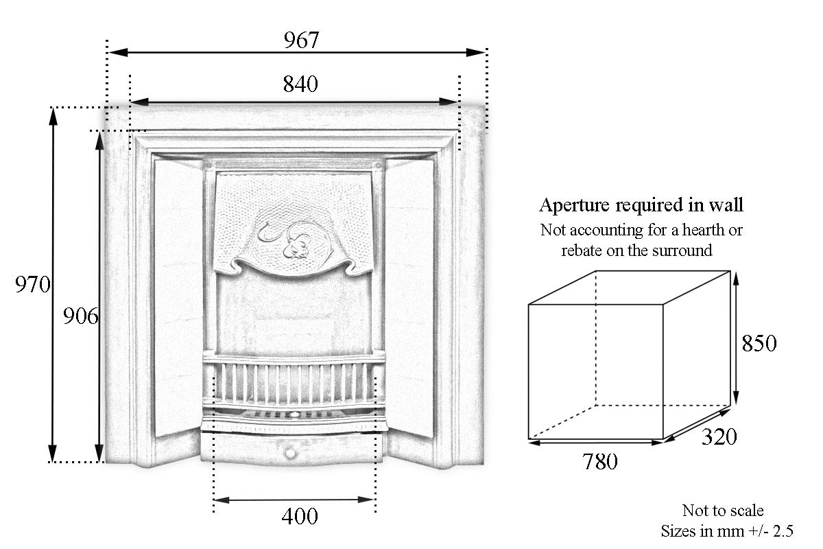 Original antique Edwardian Art Nouveau cast iron fireplace insert with a simple frame surrounding a set of original antique fireplace tiles also in the Art Nouveau manner and a decorative and adjustable cast iron canopy. Supplied with a replacement