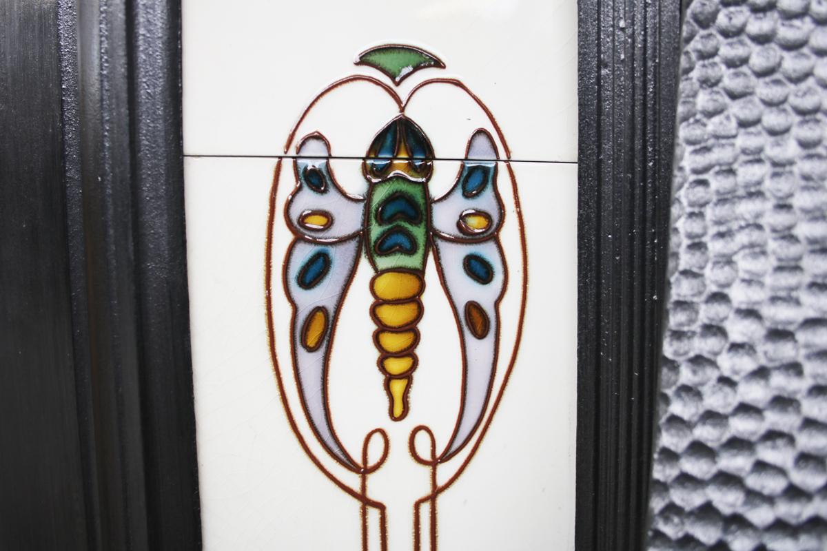 Original Antique Edwardian Art Nouveau Cast Iron Fireplace Insert 2