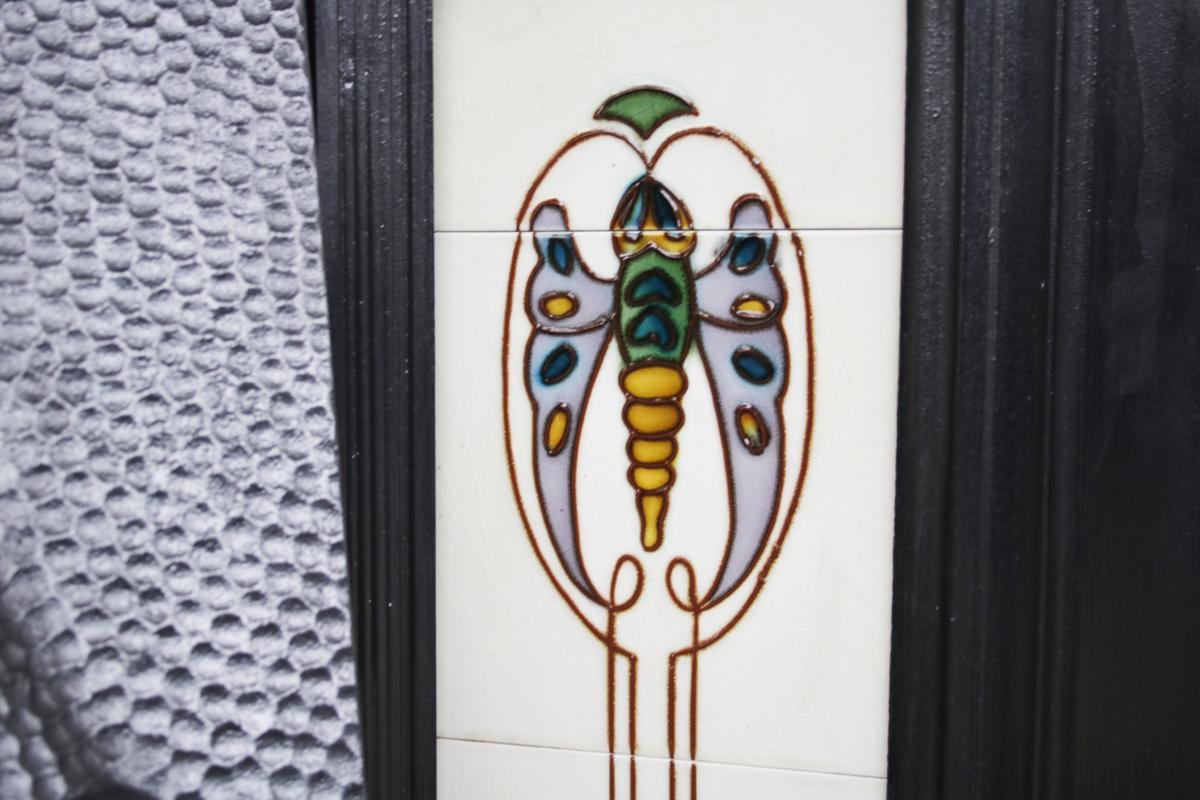 Original Antique Edwardian Art Nouveau Cast Iron Fireplace Insert 3