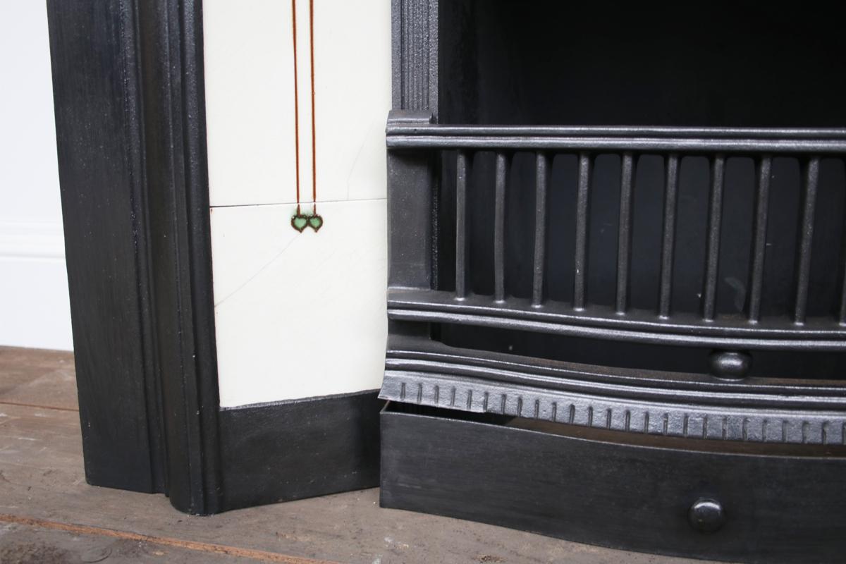 Original Antique Edwardian Art Nouveau Cast Iron Fireplace Insert 4