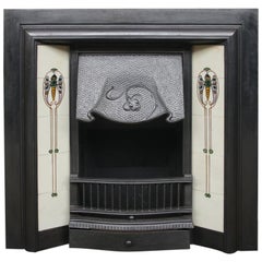 Original Antique Edwardian Art Nouveau Cast Iron Fireplace Insert