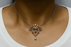 Original Antique Edwardian Diamond Necklace Pendant Lavalier Platinum circa 1900