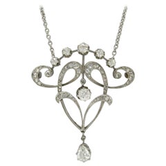 Original Antique Edwardian Diamond Necklace Pendant Lavalier Platinum circa 1900