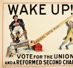 Original Antique Election Poster Wake Up Vote Unionist Conservative John Bull
