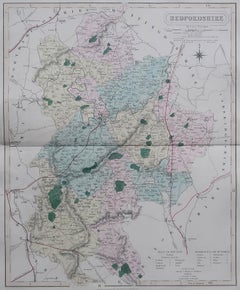 Original Antique English County Map, Bedfordshire. J & C Walker. 1851