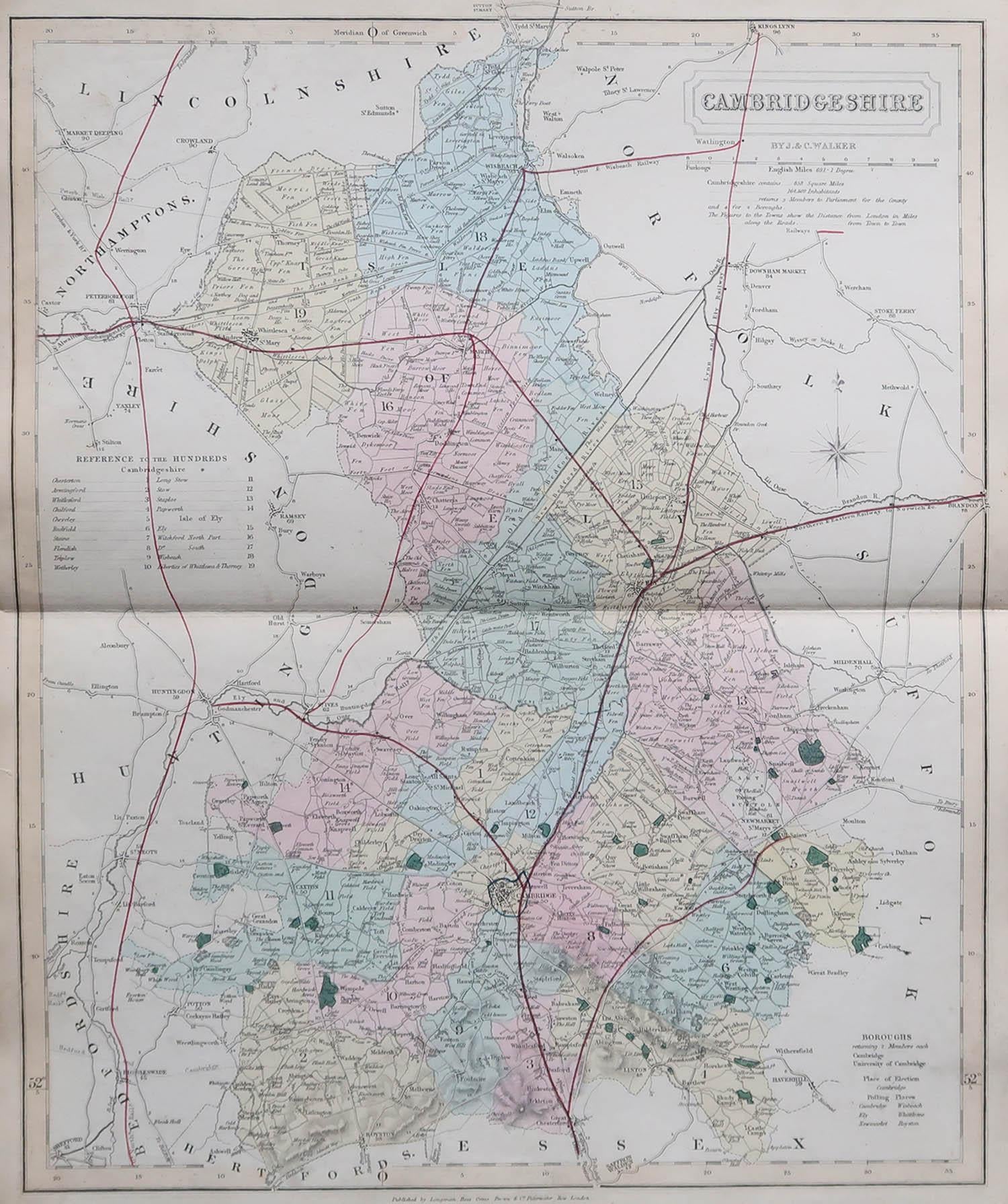 Great map of Cambridgeshire

Original colour

By J & C Walker

Published by Longman, Rees, Orme, Brown & Co. 1851

Unframed.




