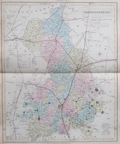 Original Antique English County Map, Cambridgeshire, J & C Walker, 1851