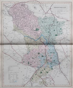 Original Antique English County Map, Derbyshire, J & C Walker, 1851