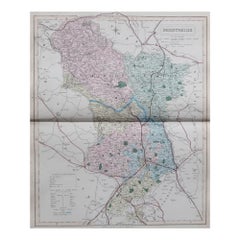 Mappa antica originale della contea inglese, Derbyshire, J. & C. Walker, 1851