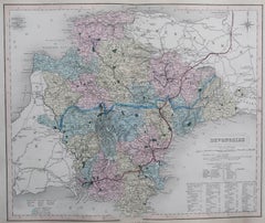 Original Antique English County Map, Devon, J & C Walker, 1851