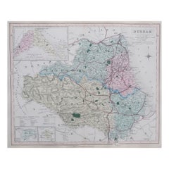 Original Antique English County Map, Durham, J & C Walker, 1851