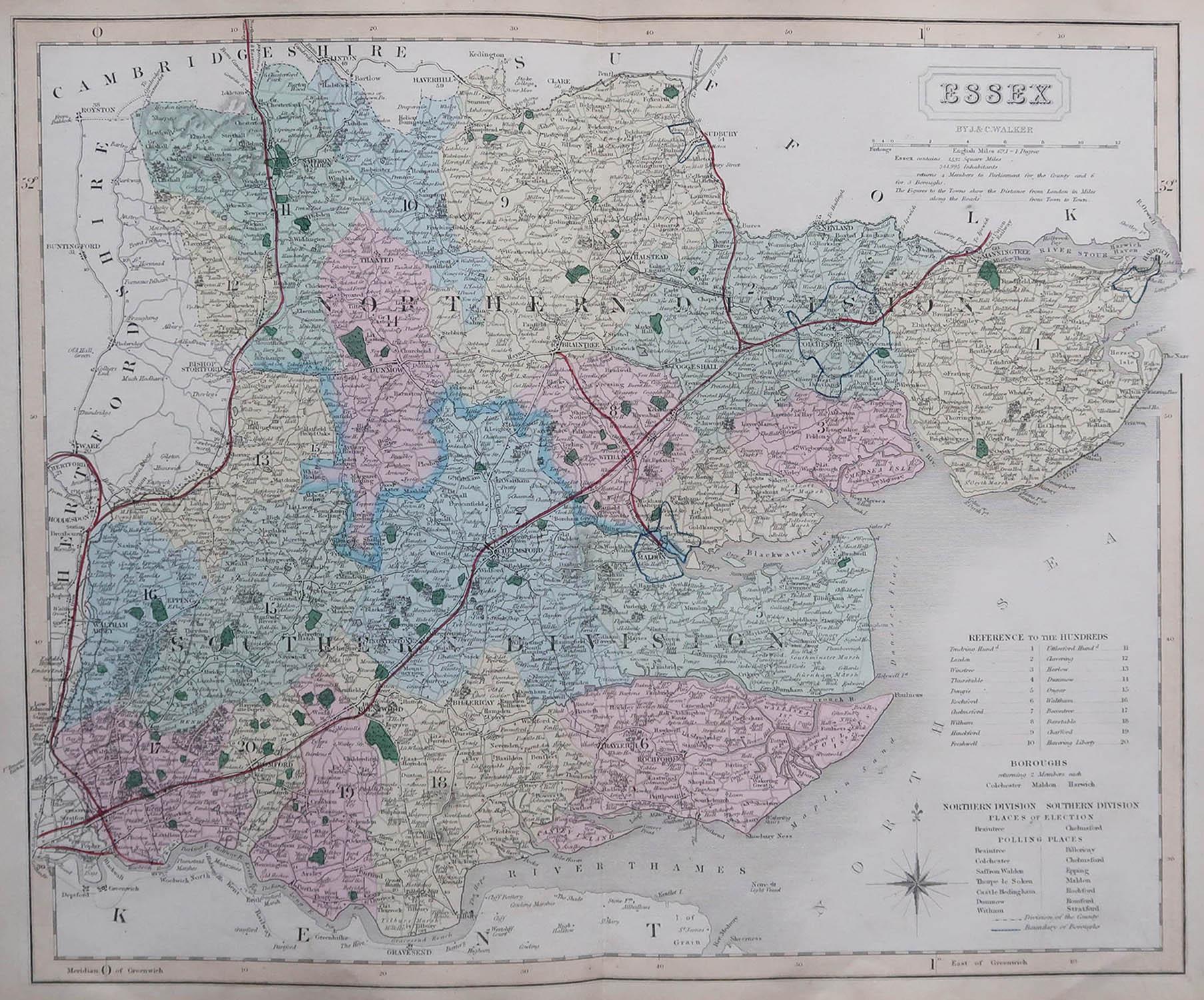 Great map of Essex

Original colour

By J & C Walker

Published by Longman, Rees, Orme, Brown & Co. 1851

Unframed.




