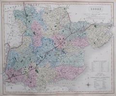 Original Antique English County Map, Essex. J & C Walker. 1851