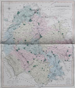 Original Antique English County Map, Herefordshire, J & C Walker, 1851