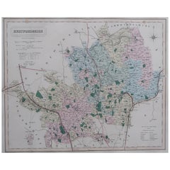 Mappa antica originale della contea inglese, Hertfordshire. J. & C. Walker, 1851