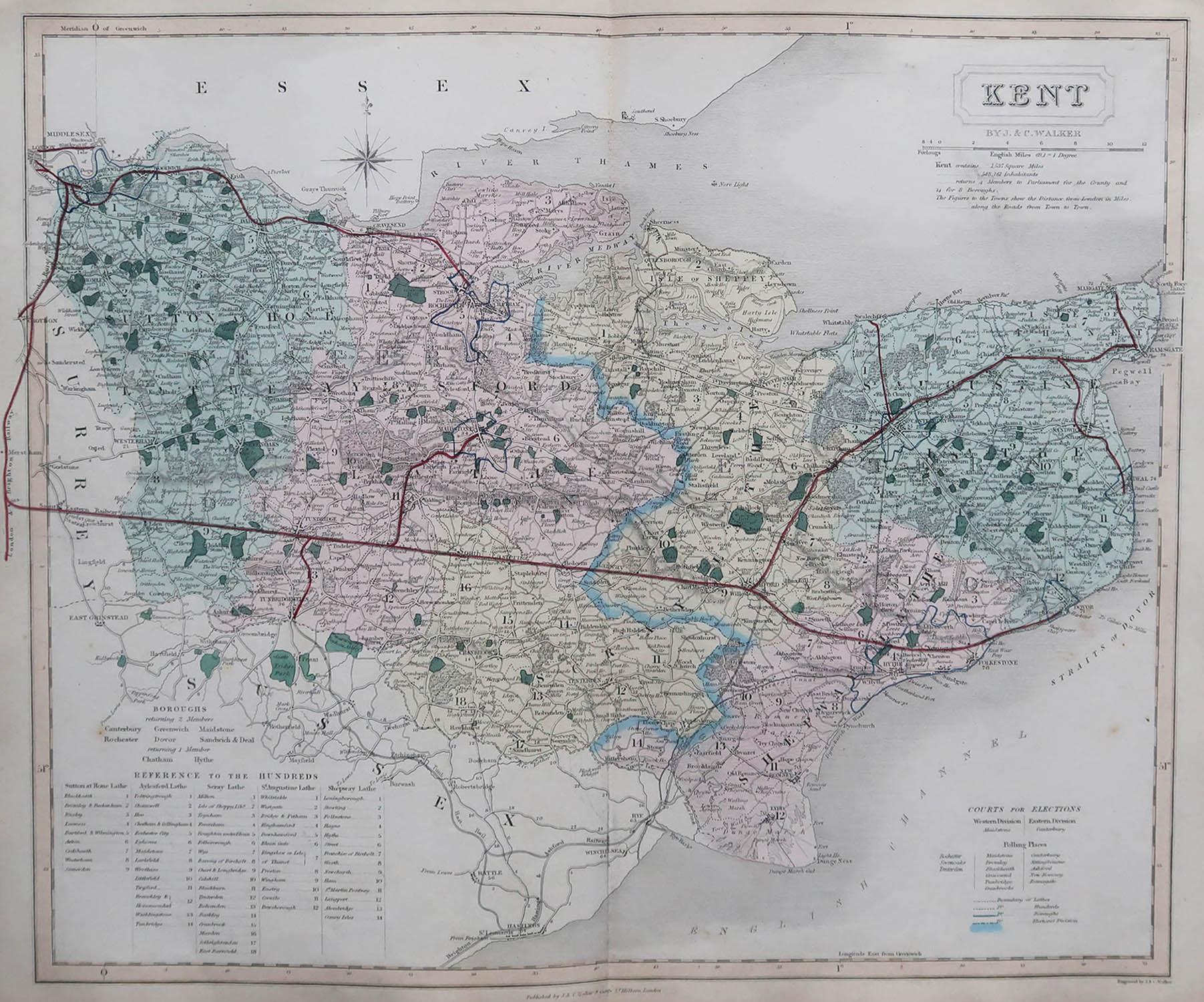 Great map of Kent

Original colour

By J & C Walker

Published by Longman, Rees, Orme, Brown & Co. 1851

Unframed.





