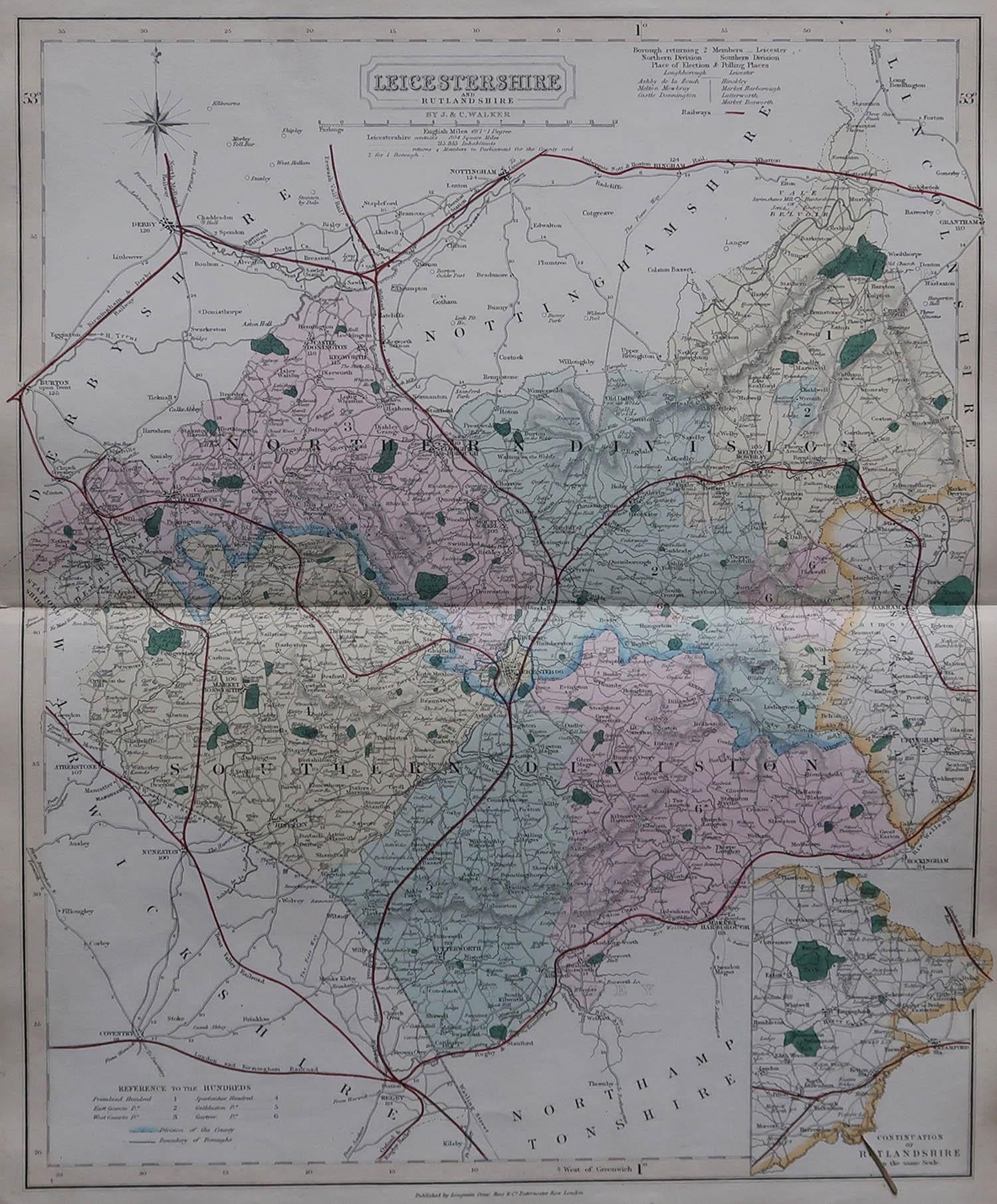 Great map of Leicestershire

Original colour

By J & C Walker

Published by Longman, Rees, Orme, Brown & Co. 1851

Unframed.




