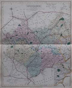Original Antique English County Map, Leicestershire, J & C Walker, 1851