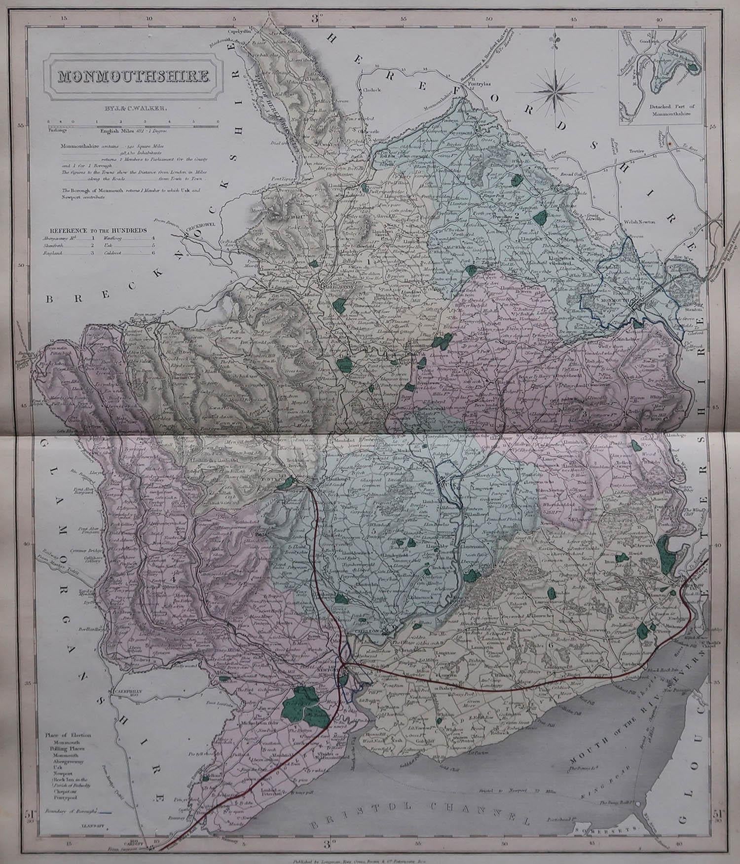 Great map of Monmouthshire

Original colour

By J & C Walker

Published by Longman, Rees, Orme, Brown & Co. 1851

Unframed.




