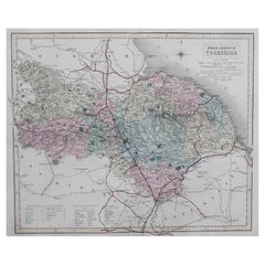 Mapa original antiguo del condado inglés de North Yorkshire, J & C Walker, 1851