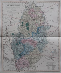Original Antique English County Map, Nottinghamshire, J & C Walker, 1851