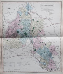 Original Antique English County Map, Oxfordshire, J & C Walker, 1851