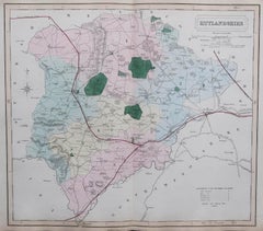 Mappa antica originale della contea di Rutland, J. & C. Walker, 1851