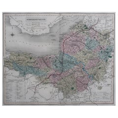 Mapa original antiguo del condado inglés de Somerset. J & C Walker, 1851