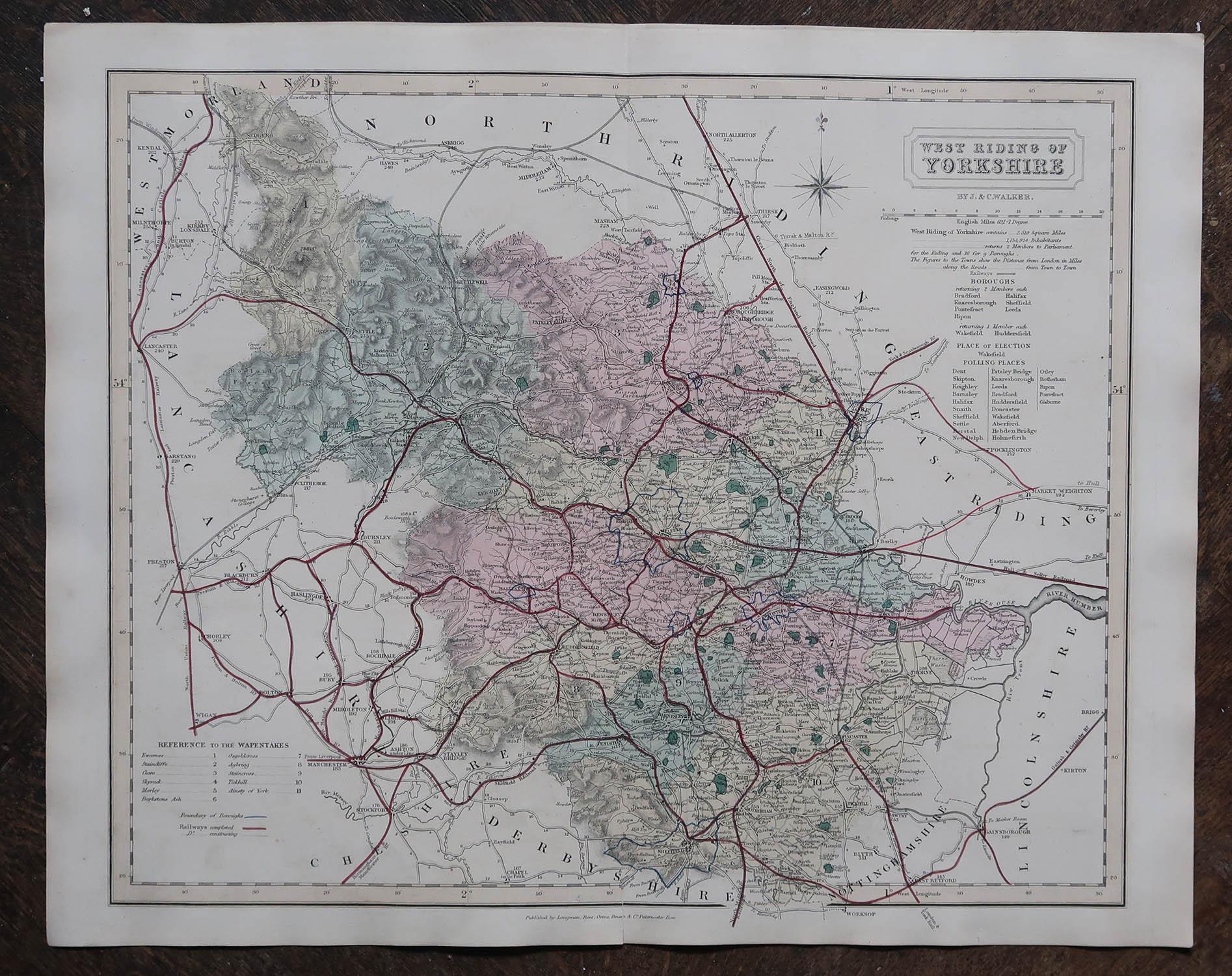 Autre Carte originale et ancienne du comté d'Angleterre - West Yorkshire. J & C Walker, 1851 en vente