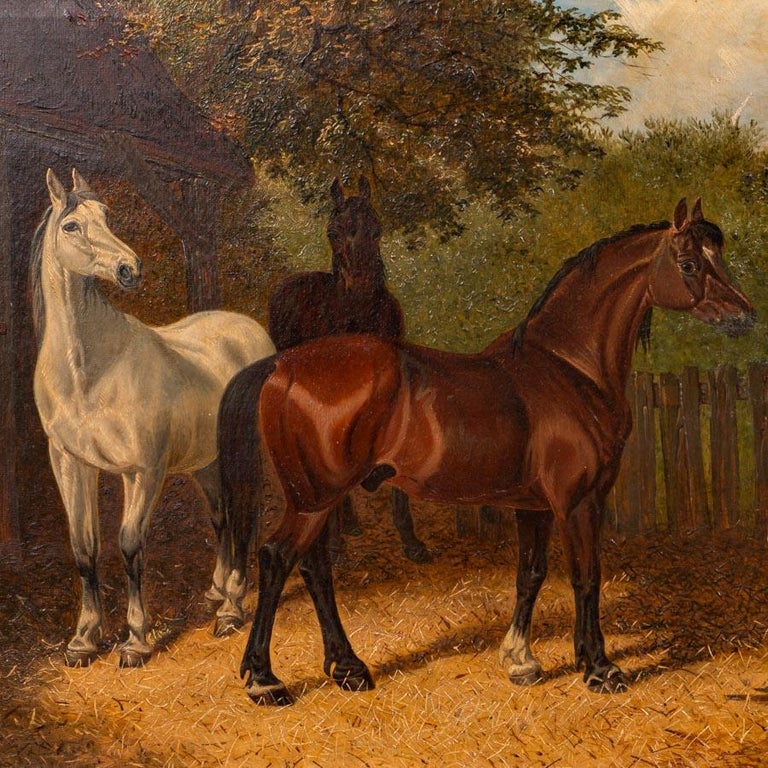 Original Antique English Oil Painting of Horses at 1stDibs