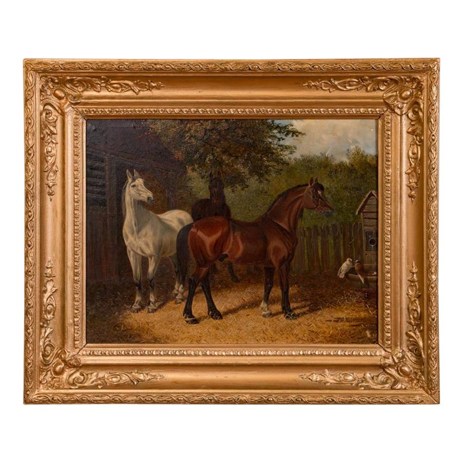 Original Antique English Oil Painting of Horses