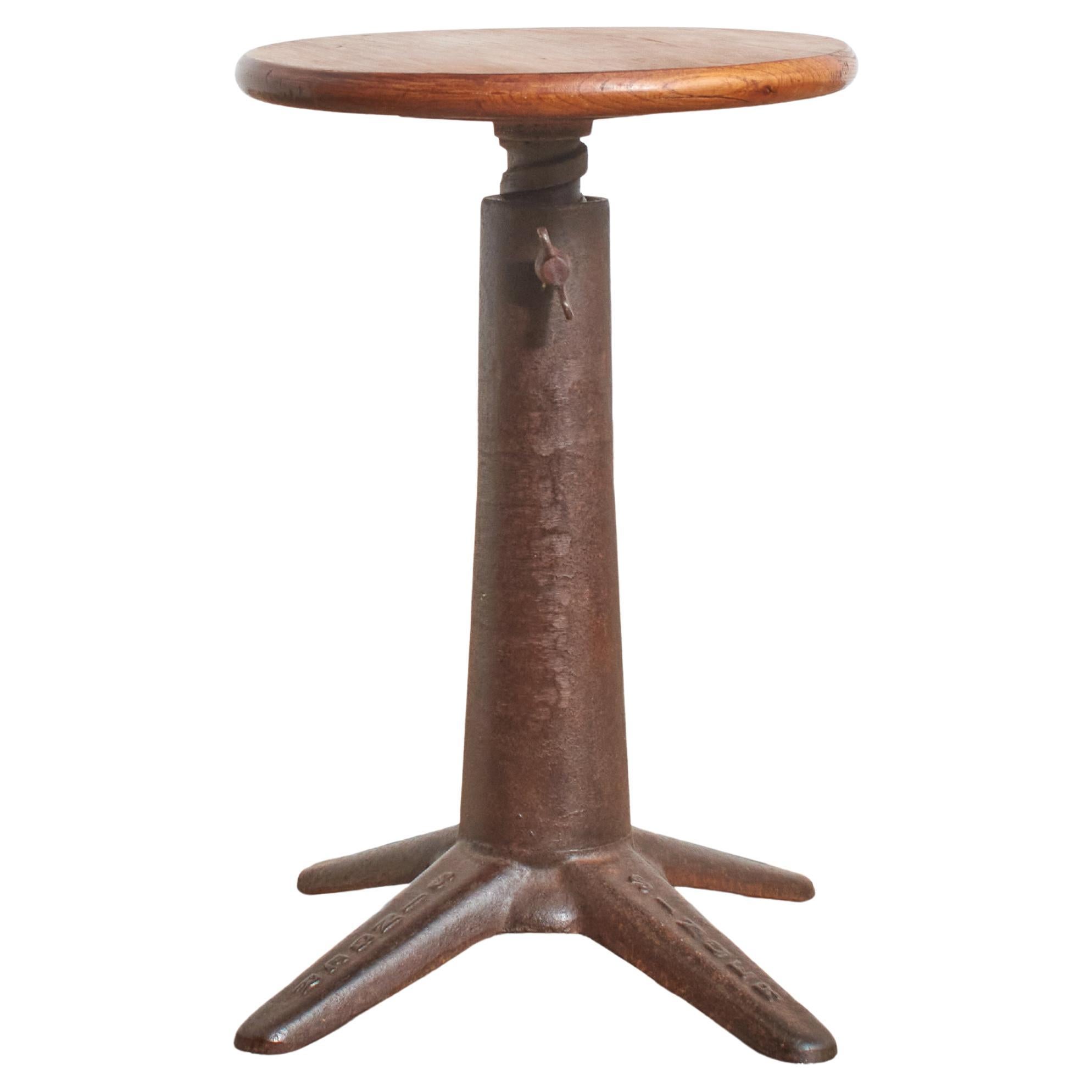 Original Antique English Vintage Factory Cast Iron Singer Desk Swivel Stool